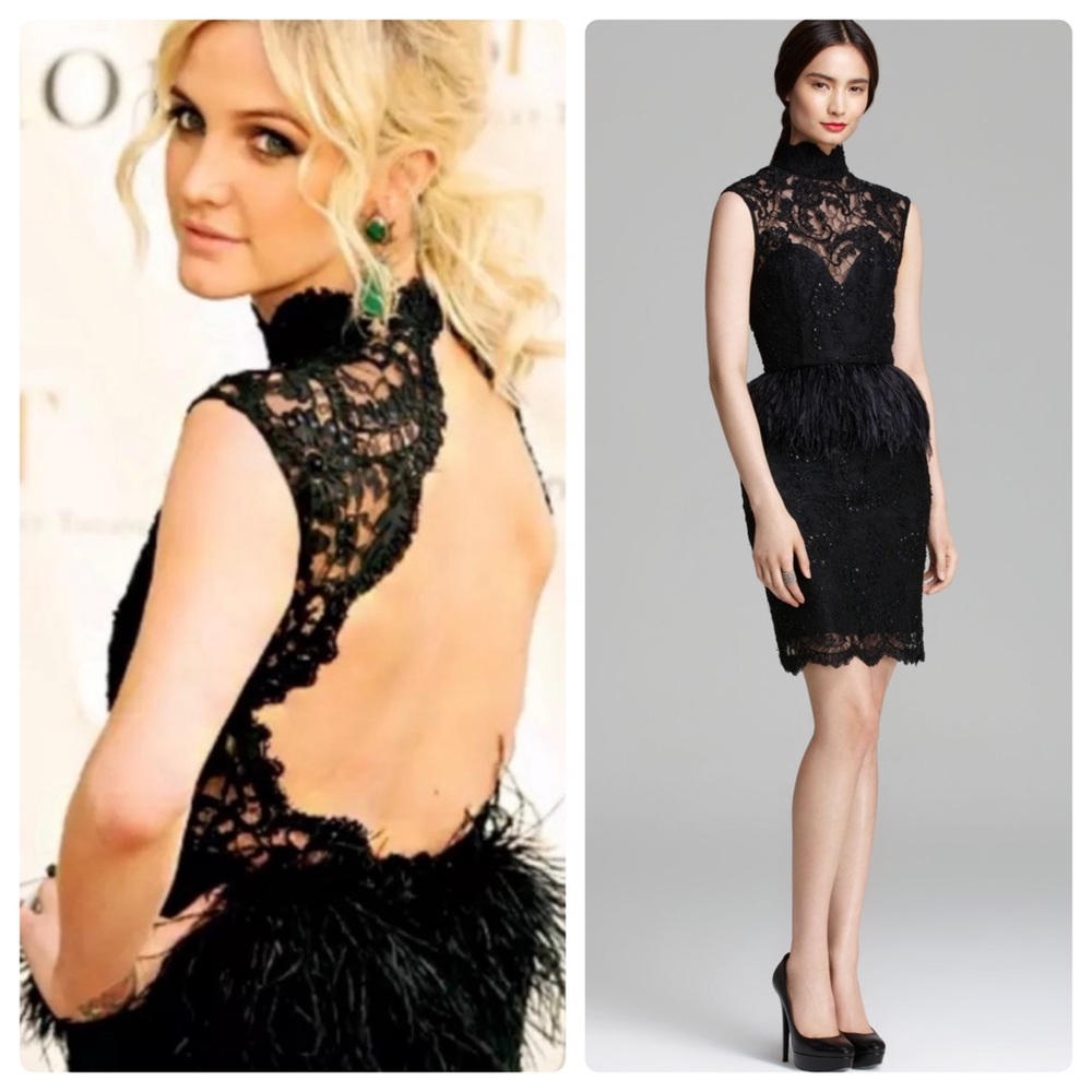 ALICE + OLIVIA Feather Embellished Dress